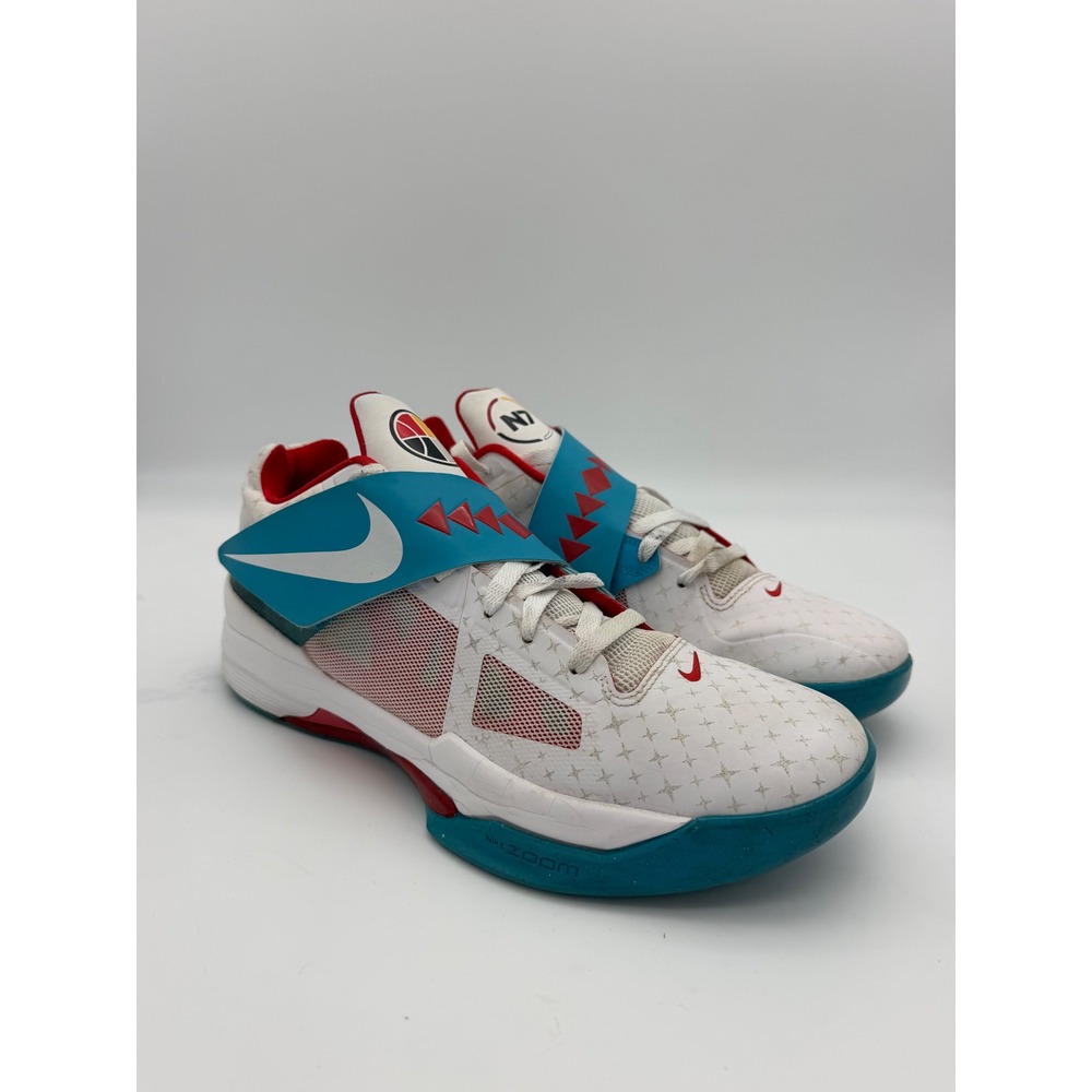 Nike KD 4 N7 Home White Dark Turquoise Red Basketball Shoes 519567-146 Mens 12